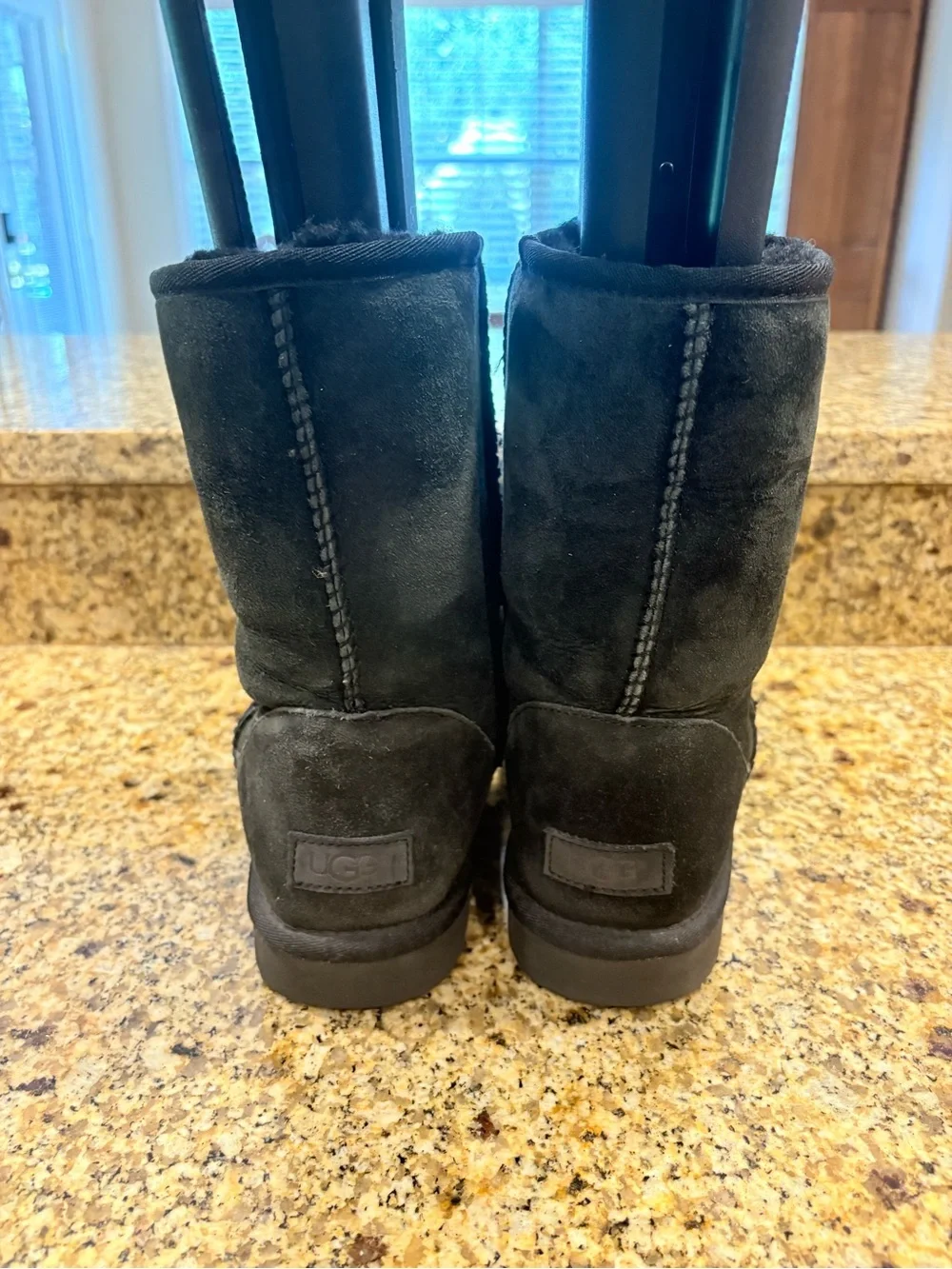 UGG Classic Black Short Sherpa Lined Suede Boots Size 10